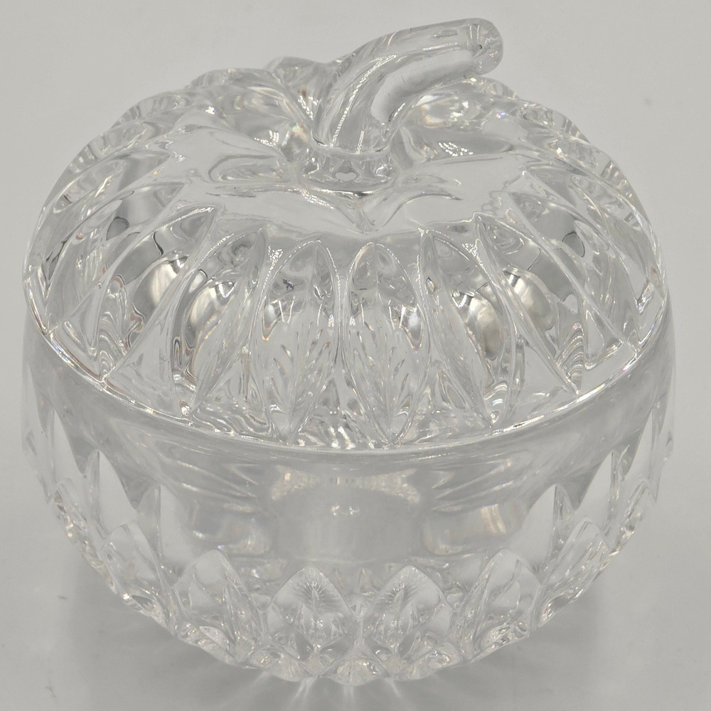 Unbranded Crystal Apple Trinket Dish Clear OS Good Vintage Cut Glass Lidded Jar